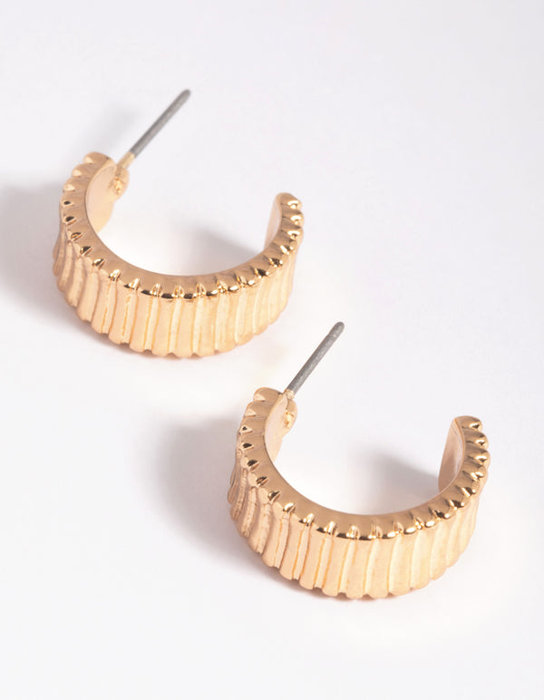 Gold Horizontal Lines Huggie Hoop Earrings