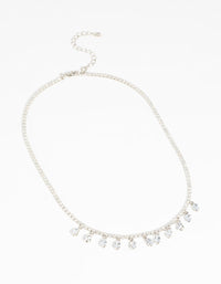 Rhodium Diamond Simulant Teardrop Necklace - link has visual effect only