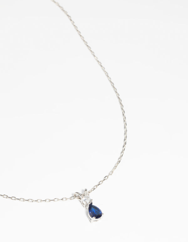 Rhodium Diamond Simulant Sapphire Necklace