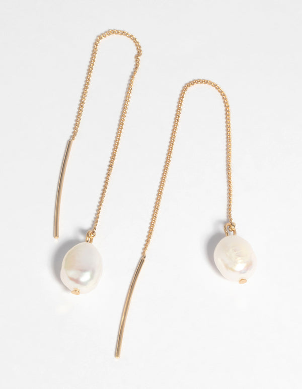 Gold Plated Pearl Thread Through Earrings