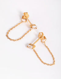 Gold Plated Sterling Silver Cubic Zirconia Chain Stud Earrings - link has visual effect only