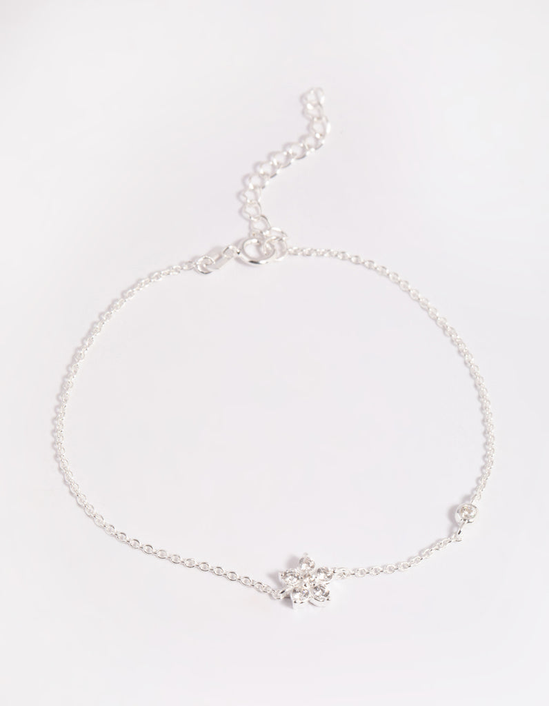 Sterling Silver Cubic Zirconia Flower Bracelet