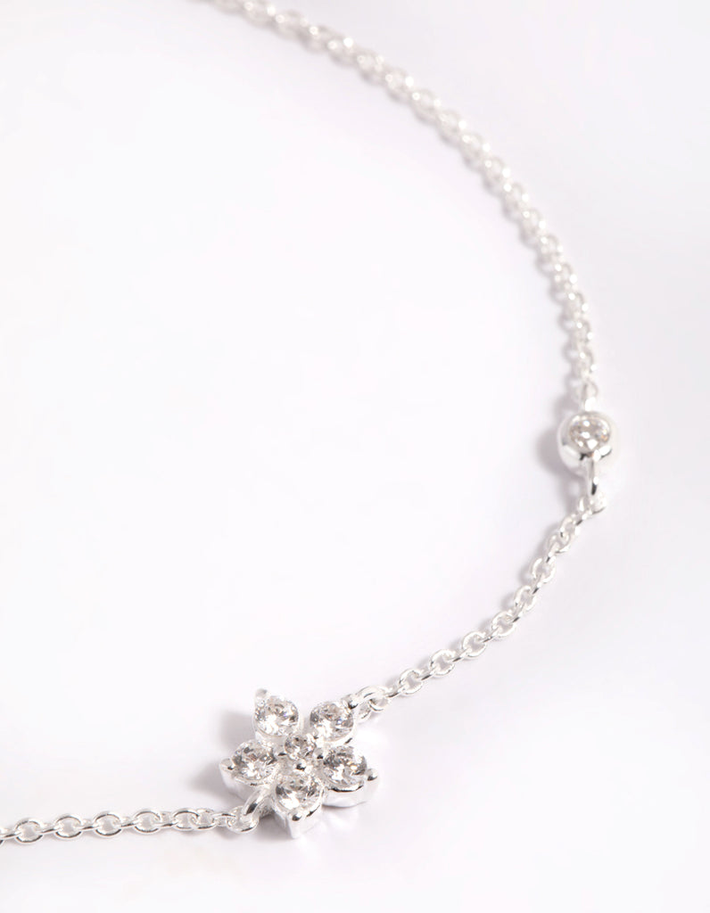 Sterling Silver Cubic Zirconia Flower Bracelet