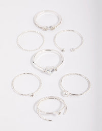 Silver Dainty Diamante & Pearl Ring Pack - link has visual effect only