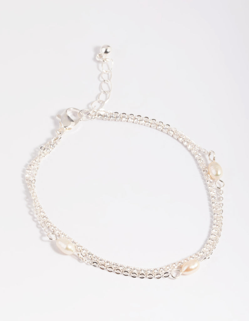 Silver Plated Cubic Zirconia Pearl Bracelet