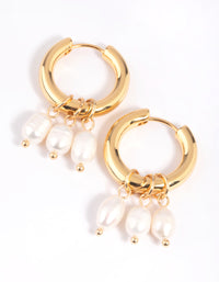 Gold Plated Freshwater Pearl Huggie Hoop Earrings - link has visual effect only