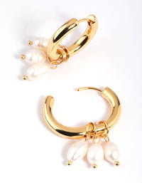 Gold Plated Freshwater Pearl Huggie Hoop Earrings - link has visual effect only