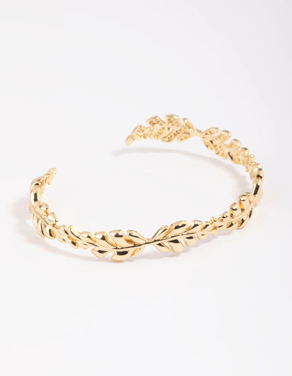 Gold Plated Leaf Cuff Bracelet