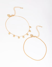 Gold Plated Molten Disc Anklet Set - link has visual effect only