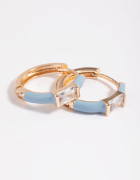 Blue Cubic Zirconia Huggie Hoop Earrings - link has visual effect only