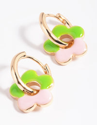 Green Daisy Huggie Hoop Earrings - link has visual effect only