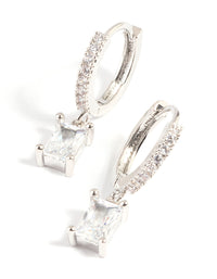 Silver Rectangular Cubic Zirconia Huggie Hoop Earrings - link has visual effect only