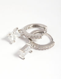 Silver Rectangular Cubic Zirconia Huggie Hoop Earrings - link has visual effect only