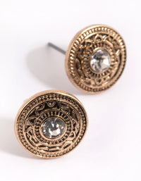 Antique Gold Diamante Stud Earrings - link has visual effect only