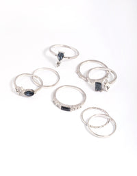 Silver Blue Stone Mixed Ring Stack Pack - link has visual effect only