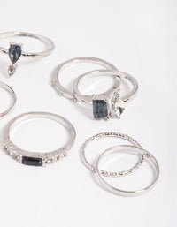 Silver Blue Stone Mixed Ring Stack Pack - link has visual effect only