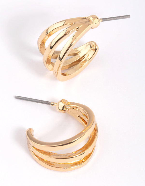 Gold Triple Row Huggie Hoop Earrings