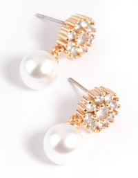 Gold Cubic Zirconia Flower & Pearl Drop Earrings - link has visual effect only