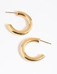 Waterproof Gold Plated Stainless Steel Medium Chunky Hoop Earrings - link has visual effect only