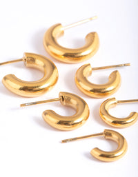 Gold Plated Stainless Steel Mixed Hoop Earring Pack - link has visual effect only