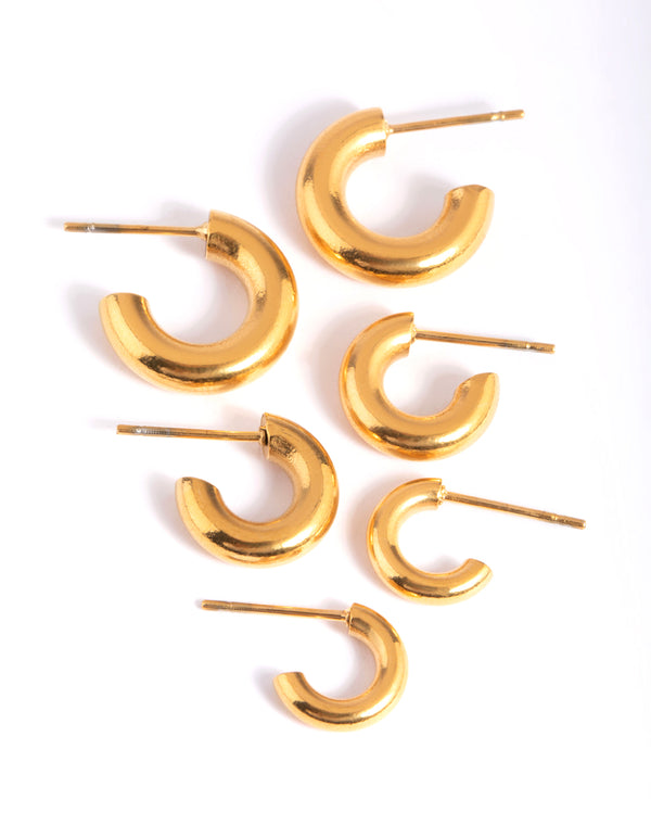 Gold Plated Stainless Steel Mixed Hoop Earring Pack