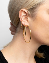 Waterproof Gold Plated Stainless Steel Thin Hoop Earring Pack - link has visual effect only