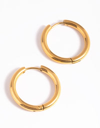 Waterproof Gold Plated Stainless Steel Classic Huggie Hoop Earrings - link has visual effect only