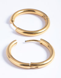 Waterproof Gold Plated Stainless Steel Classic Huggie Hoop Earrings - link has visual effect only