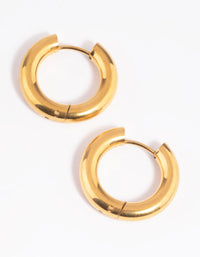 Waterproof Gold Plated Stainless Steel Thick Huggie Hoop Earrings - link has visual effect only