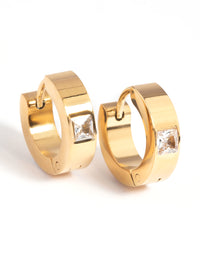 Waterproof Gold Plated Stainless Steel Cubic Zirconia Huggie Hoop Earrings - link has visual effect only