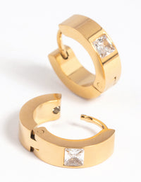 Waterproof Gold Plated Stainless Steel Cubic Zirconia Huggie Hoop Earrings - link has visual effect only