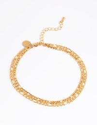 Waterproof Gold Plated Stainless Steel Figaro Chain Anklet - link has visual effect only