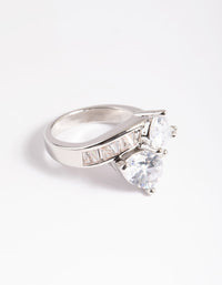 Silver Cubic Zirconia Pear Cross Over Ring - link has visual effect only