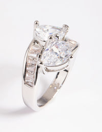 Silver Cubic Zirconia Pear Cross Over Ring - link has visual effect only