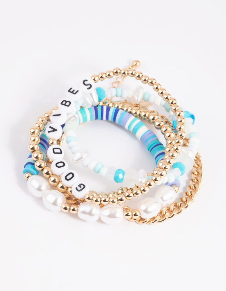 90s Blue Mushroom Beaded Bracelet 5-Pack