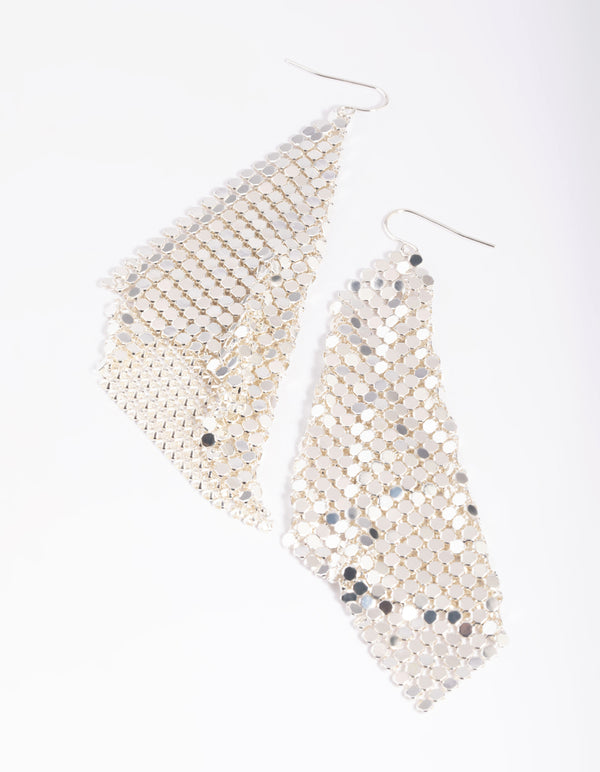 Rhodium Chain Mail Drop Earrings