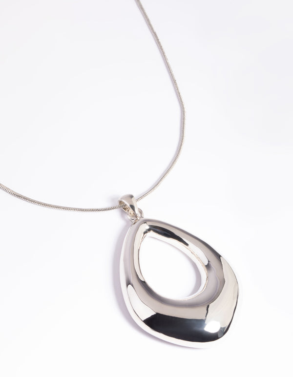 Rhodium Open Circle Long Necklace