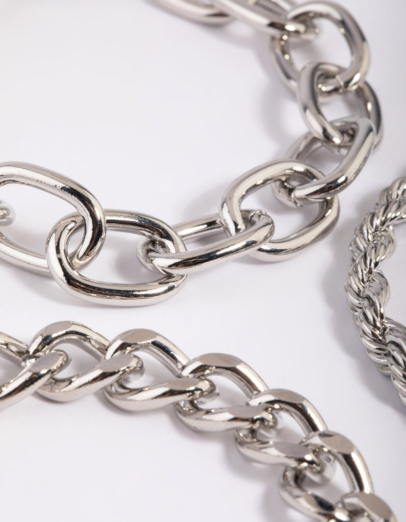 Rhodium Chain Bracelet Pack