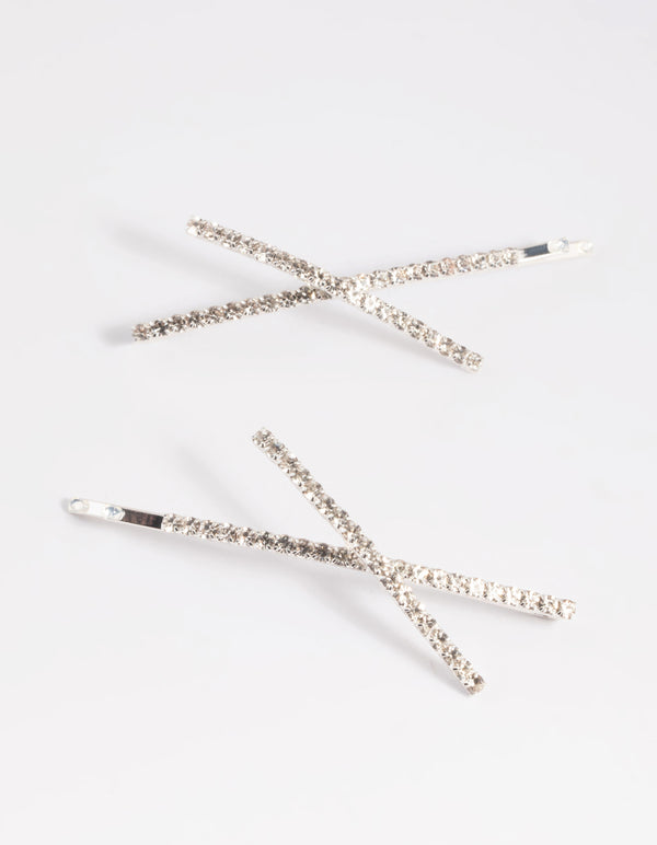 Silver Cross Diamante Hair Slide Pack