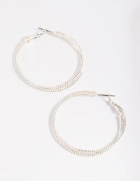 Rhodium Textured Criss Cross Hoop Earrings - link has visual effect only