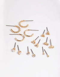 Gold Pearl Stud & Huggie Hoop Earring 8-Pack - link has visual effect only