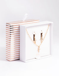 Gold Diamond Cross Earrings & Necklaces Giftbox - link has visual effect only