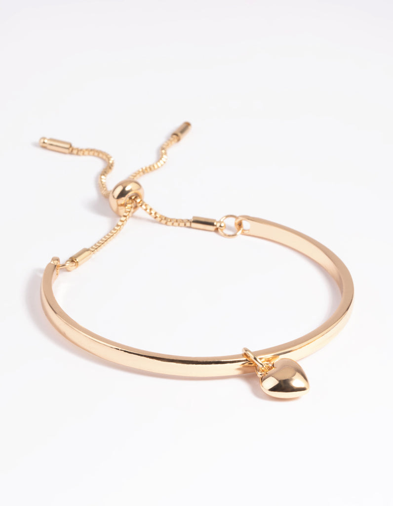 Gold Heart Bangle Bracelet with Toggle