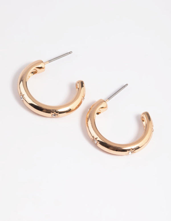 Gold Diamante Huggie Hoop Earrings