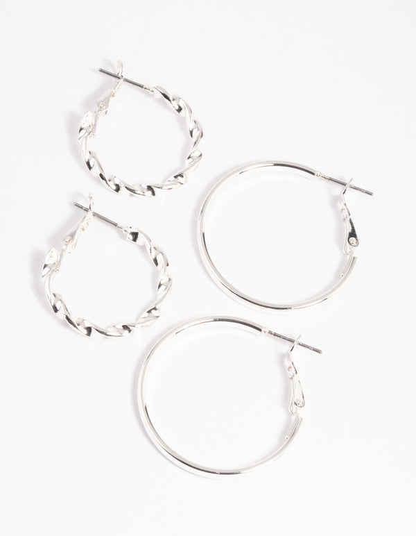 Silver Twisted Hoop Earring Set