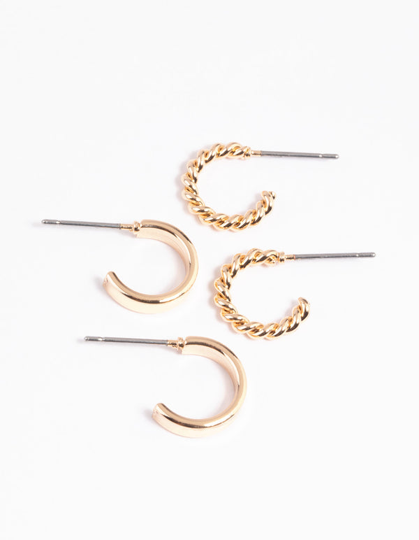 Gold Twisted Hoop Earring Set