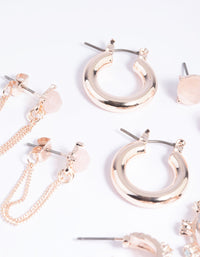 Rose Quartz Hoop Chain Earring Stack Pack - link has visual effect only