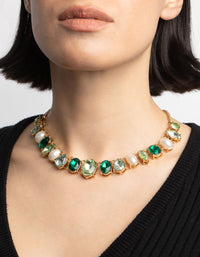 Green Stone & Pearl Collar Necklace - link has visual effect only