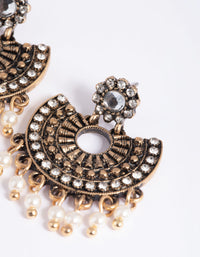 Antique Gold Diamante & Pearl Vintage Drop Earrings - link has visual effect only