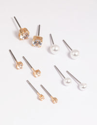 Gold Diamante Stud Earring 5-Pack - link has visual effect only